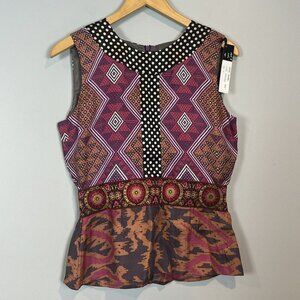 Whitley Silk Sleeveless Blouse Maximalism Art Size M NWT Boutique Brand $144